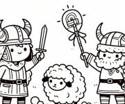 Coloriage Deux vikings et moutons