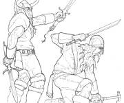 Coloriage Deux vikings pr&ecirc;t &agrave; attaquer