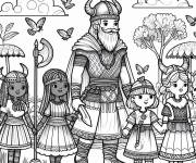 Coloriage Famille des vikings pour enfants