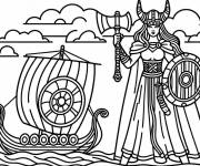 Coloriage Femme et navire des vikings