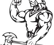 Coloriage Guerrier viking  muscl&eacute; avec une hache