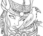 Coloriage Illustration viking avec un corbeau