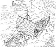 Coloriage Les navires des vikings sur la mer