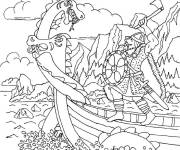 Coloriage Les vikings au combat contre le dragon