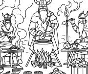 Coloriage Les vikings pr&eacute;parent le repas