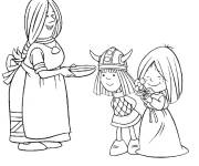 Coloriage Petit viking avec sa petite famille adorable