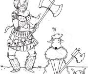 Coloriage Sc&egrave;ne d'une femme viking avec un oiseau