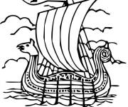Coloriage Un bateau Viking en paysage