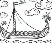 Coloriage Un bateau viking sous les nuages