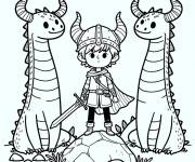 Coloriage Viking entre deux dragons