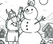 Coloriage Viking et son bonhomme de neige