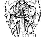 Coloriage Viking se reposant sur son &eacute;p&eacute;e
