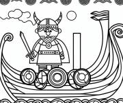 Coloriage Viking sur un drakkar pour maternelle