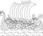 Coloriage Vikings en bateau imprimable