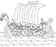 Coloriage Vikings sur un drakkar