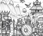 Coloriage Village des vikings en maternelle