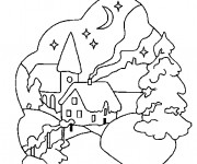 Coloriage Maisons de Village Noel
