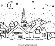 Coloriage Paysage de village