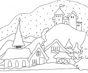 Coloriage Paysage de Village  en Hiver