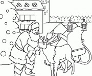 Coloriage Père Noël arrive au Village
