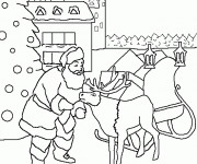 Coloriage P&egrave;re No&euml;l arrive au Village