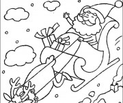 Coloriage Père Noël se dirige  vers Le Village