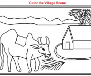 Coloriage Scène de Village
