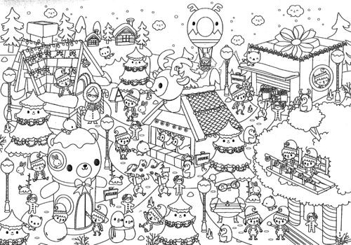Coloriage Village de Noel magique dessin gratuit à imprimer