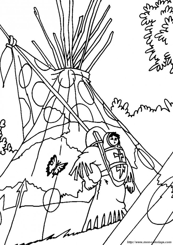 Coloriage et dessins gratuits Village Indien Amérique à imprimer