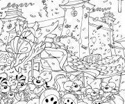 Coloriage Village Japonais