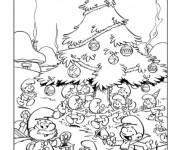 Coloriage Village Schtroumpfs en Noel