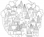Coloriage Village stylisé pour Les Petits