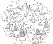 Coloriage Village stylis&eacute; pour Les Petits