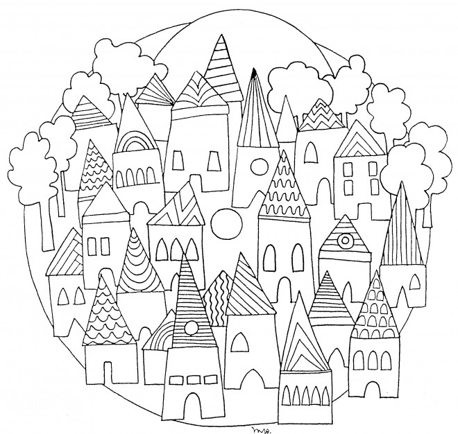 Coloriage et dessins gratuits Village stylisé pour Les Petits à imprimer