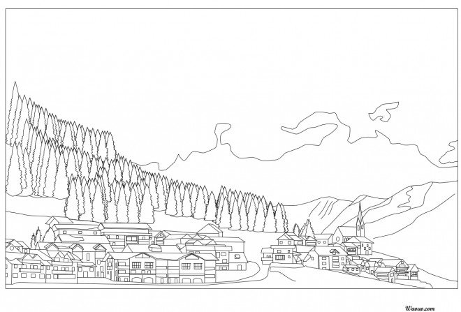 Coloriage et dessins gratuits Villages de montagne stylisé à imprimer