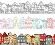 Coloriage B&acirc;timents de la ville avec mod&egrave;le en couleurs