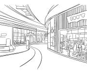 Coloriage Centre commercial dans la ville