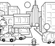 Coloriage Centre ville en cartoon