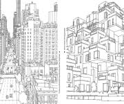 Coloriage Illustration de deux villes pour adulte