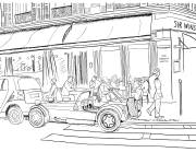 Coloriage Image d'un bar dans la ville de Paris