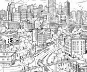 Coloriage La ville au printemps