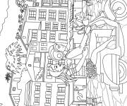 Coloriage La ville et les touristes
