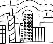 Coloriage La ville pendant la nuit &eacute;clair&eacute;e