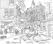 Coloriage Les caf&eacute;s de ville pour adulte