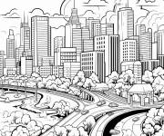 Coloriage Les jardins publiques dans la ville