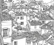 Coloriage Les maisons d'une ville calme en France