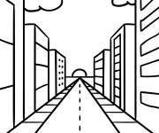 Coloriage Les rues de la ville en perspective