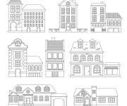Coloriage Maisons sketch de la ville