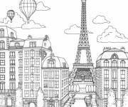 Coloriage Montgolfi&egrave;res au-dessus de la ville