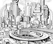 Coloriage Paysage d'une ville futuriste